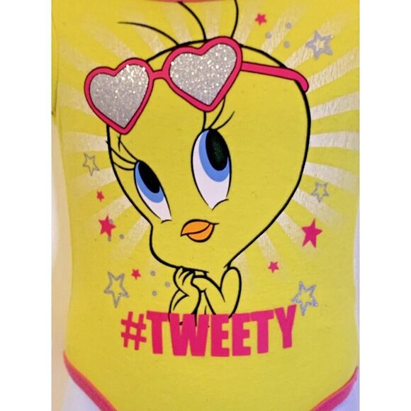 Looney Tunes Tweety Bird One Piece Romper Baby Girl Size 6-9 Months Yellow Pink - Picture 3 of 8
